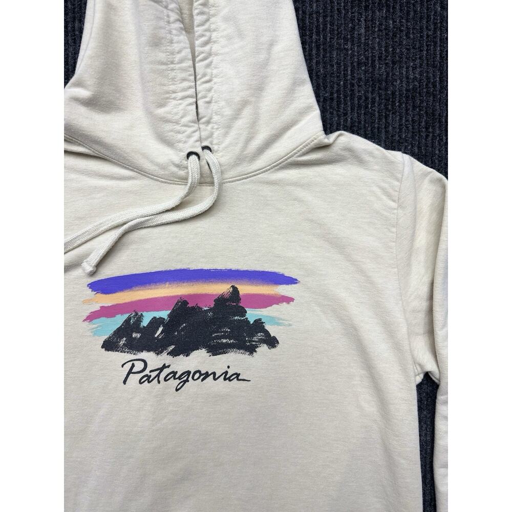 Patagonia Hoodie Women Large Off White Free Hand Fitz Roy Ahnya Pullover - Picture 2 of 12